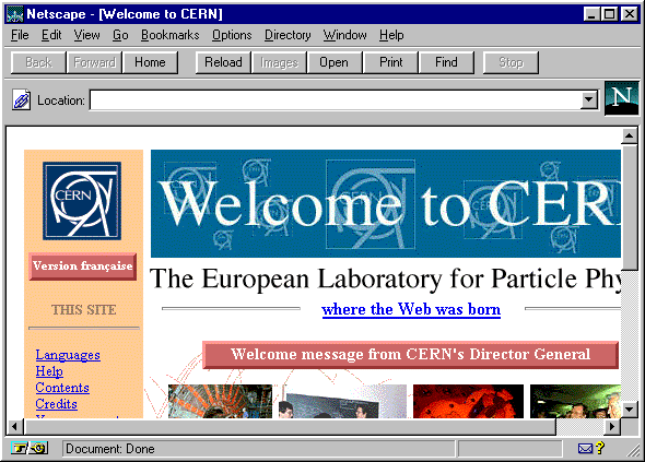 [Sample web browser screen showing the
CERN welcome page]